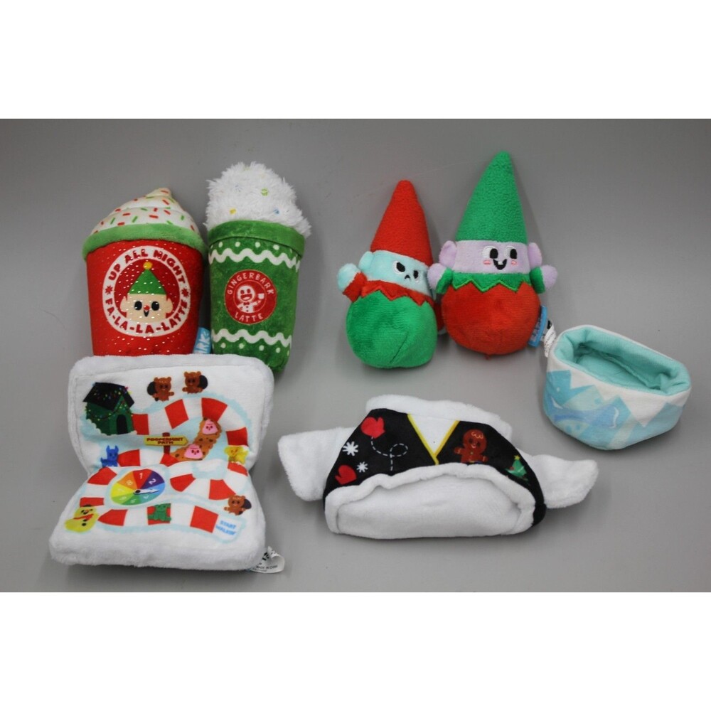 Bark Box Dog Toy Christmas Lot Of 7 Gnomes Candy Land  Coffee Lattes Shirt Small